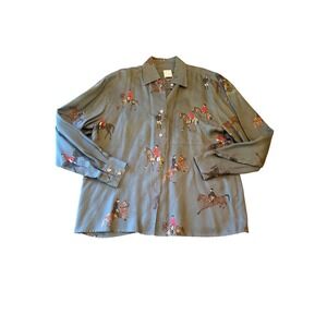 Vintage 80s J.G. Hook Equestrian Horse Print Rayon‎ Button-Up Shirt Size 10